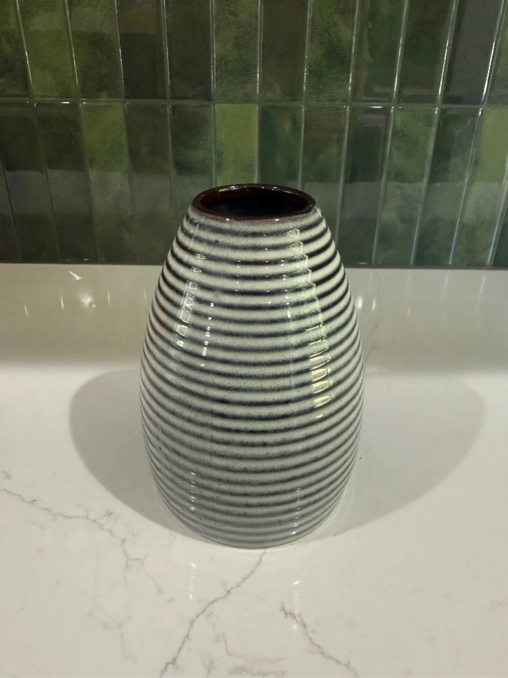 IKEA Striped Ceramic Vase Gray & White